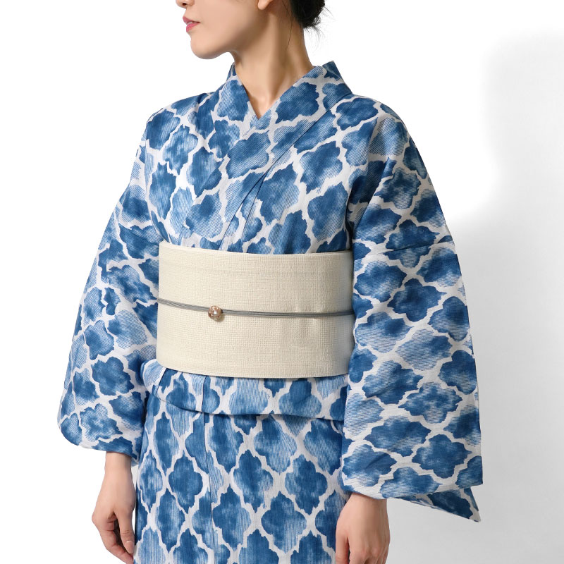 浴衣 美術サロン 藍捺染 モロッカン 藍 紺 白 知多木綿 レディース