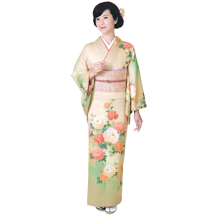 H.L（アッシュ・エル） 訪問着 単品 渋オレンジぼかし地 枝牡丹柄