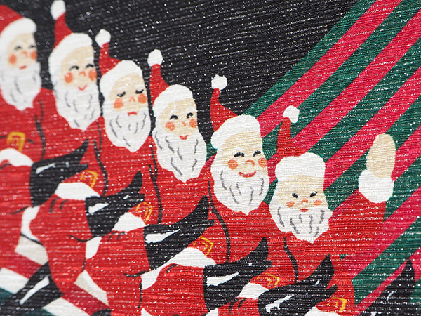 名古屋帯 絹 新品 仕立て上がり カジュアル 黒 サンタクロース ライン