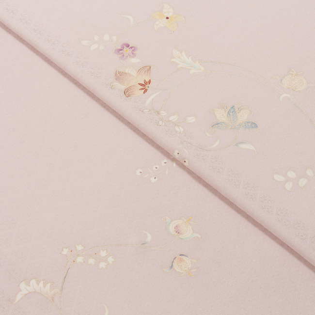 きもの 和 付け下げ 付下げ 着尺 手描き 京友禅 正絹 唐花文様 灰桜色