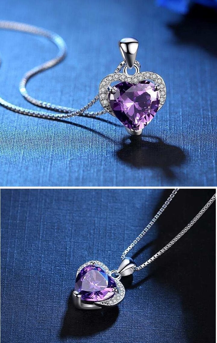 ネックレス ハート アメジスト パープル 大粒キュービックジルコニア