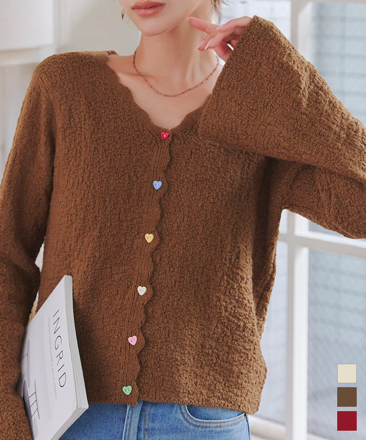 KOBE LETTUCE（神戸レタス） カーディガン Vネック 羽織り フレア袖