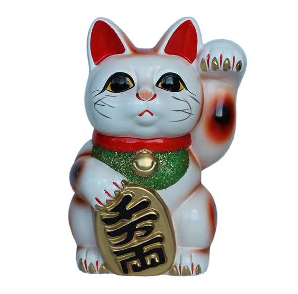常滑焼 招き猫 白小判猫 5号 左手、右手 JAPAN LUCKY CAT とこなめ