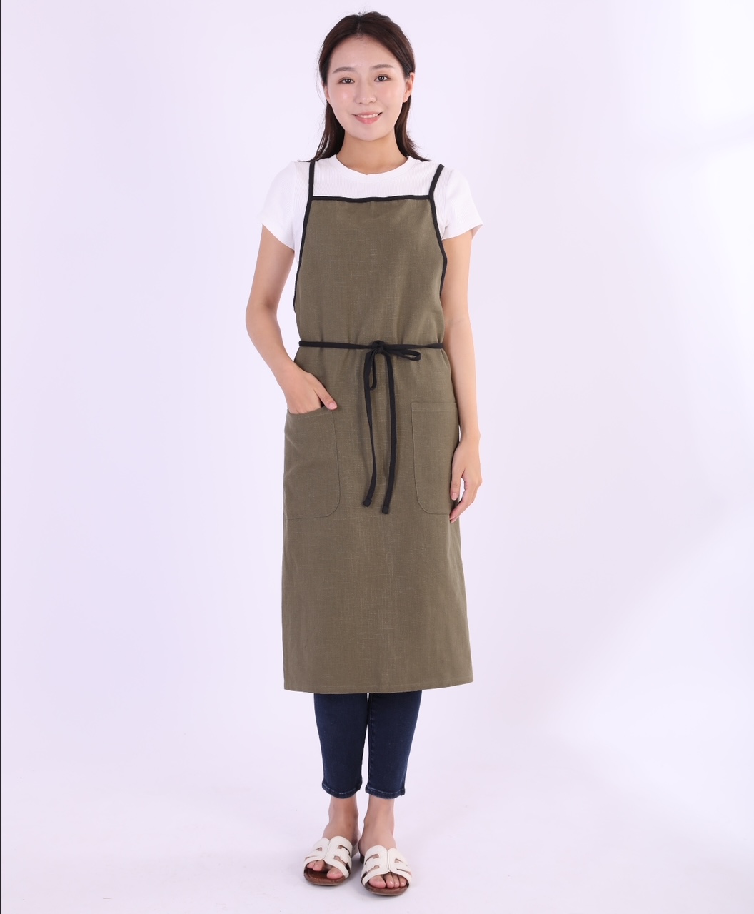 エプロン リネン コットン エプロン 肩掛け X型 シンプル カフェ風