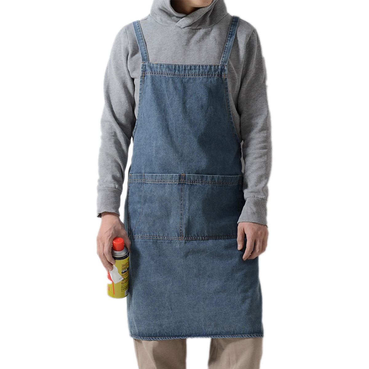 エプロン デニム レディース X型 調節可能 タオルホルダー付き 作業用