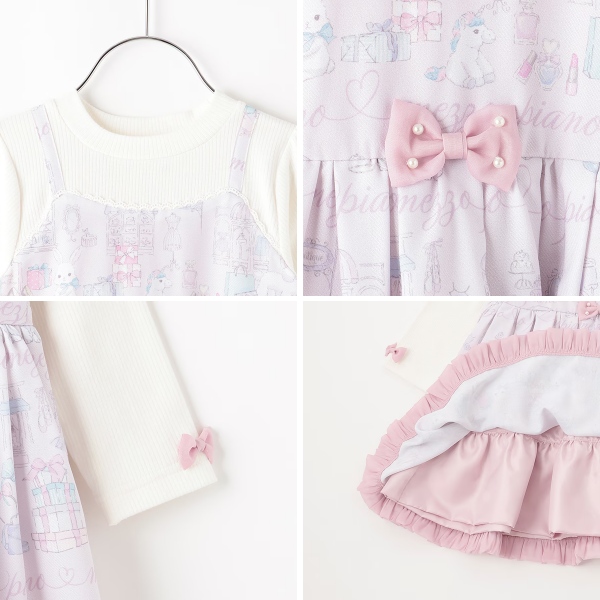 mezzo piano メゾピアノ ショッピング柄 ドッキングワンピース リボン