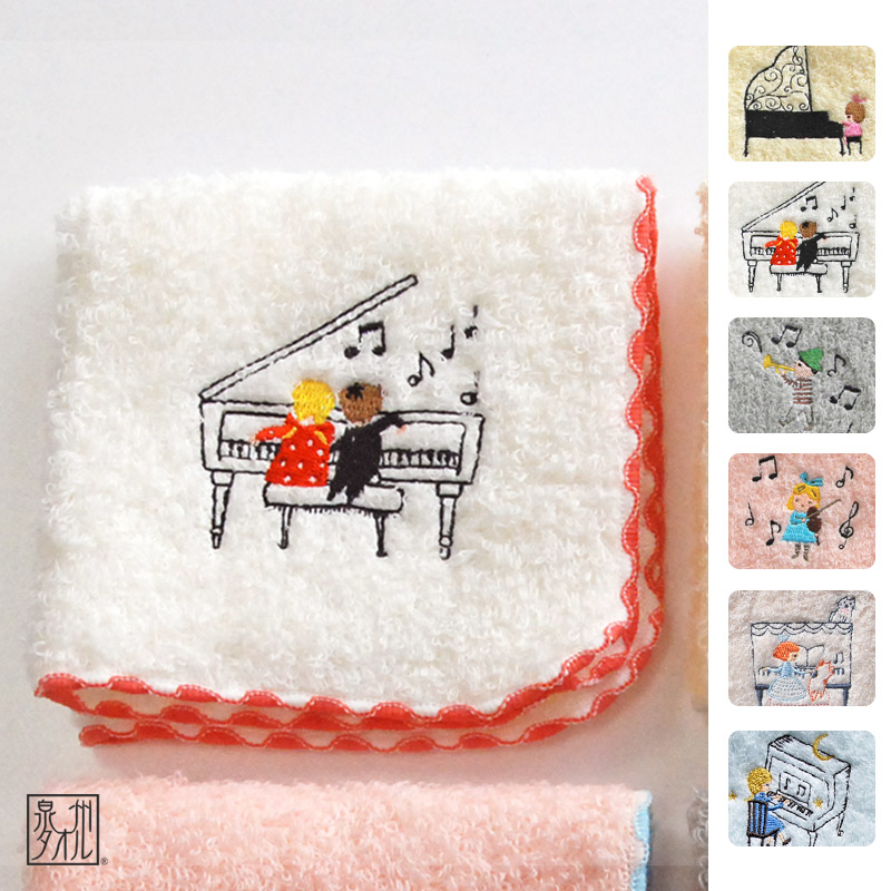 ハンカチ レディース 女の子 男の子 ピアノ 音楽 楽器 発表会 刺繍