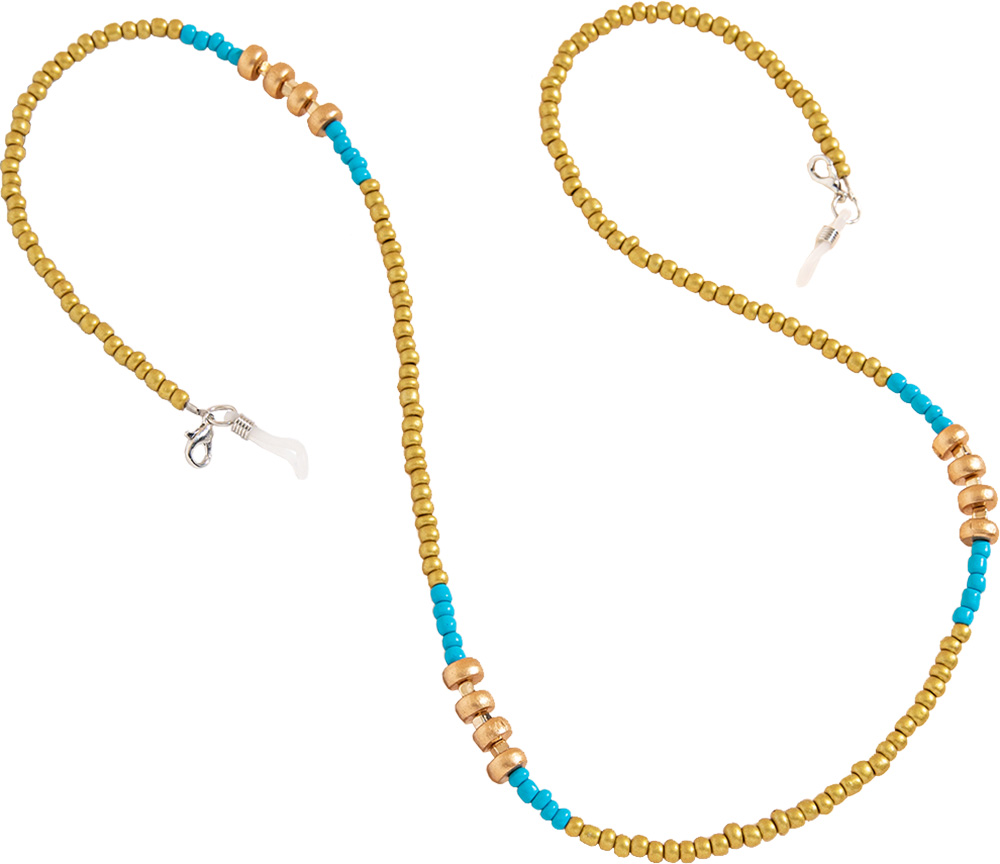 ゴールド&ターコイズ ビーズ グラスコード 全3色 グラスチェーン