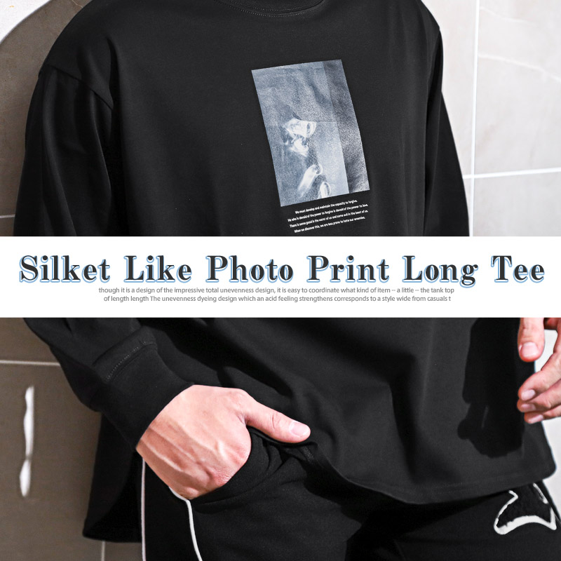 ロンT メンズ 長袖Tシャツ オーバーサイズ ロゴ フォト 刺繍 トップス