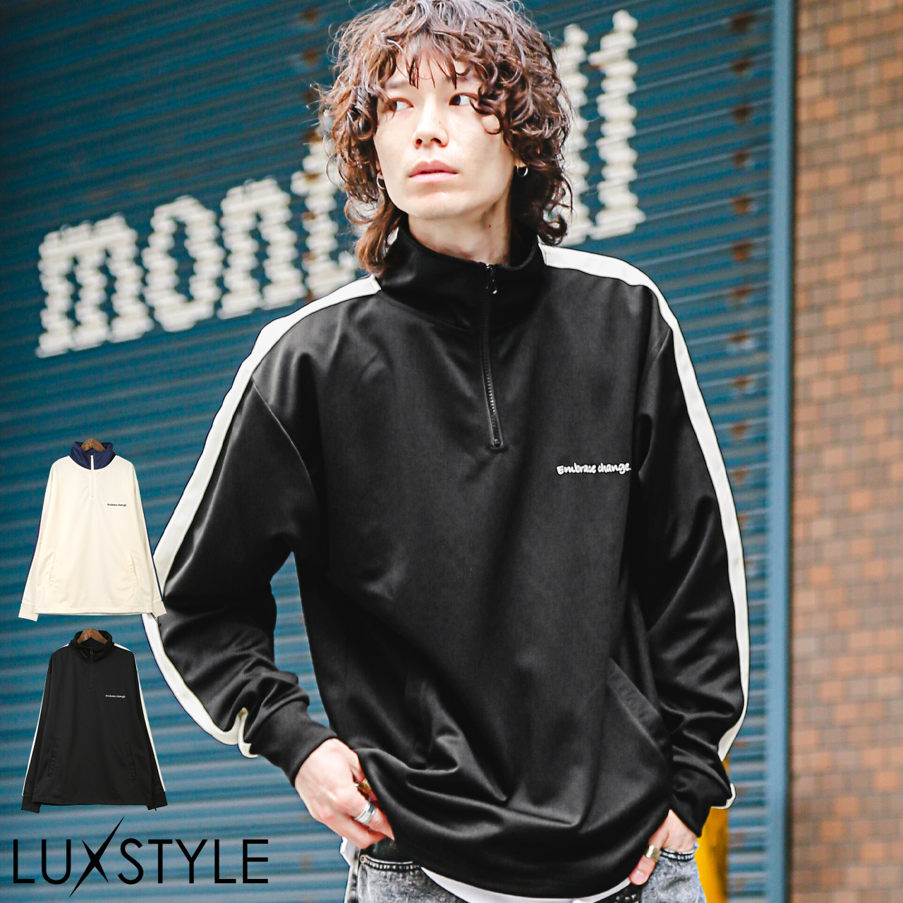 トレーナー メンズ トップス トラックジャケット ロゴ 刺繍 ハーフ