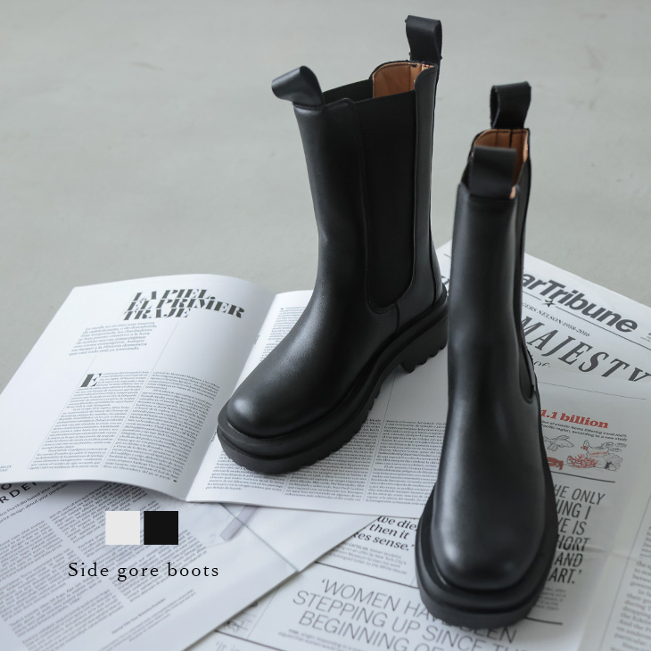 サイドゴアロングブーツ レディース ブーツ サイドゴア 厚底 ロング丈