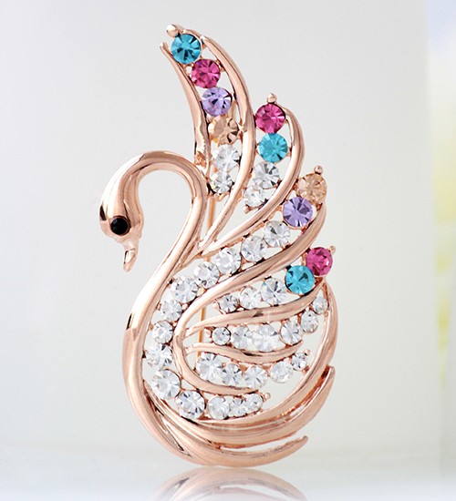 ブローチ ピン レディース ストール留め 白鳥 スワン スワロフスキー