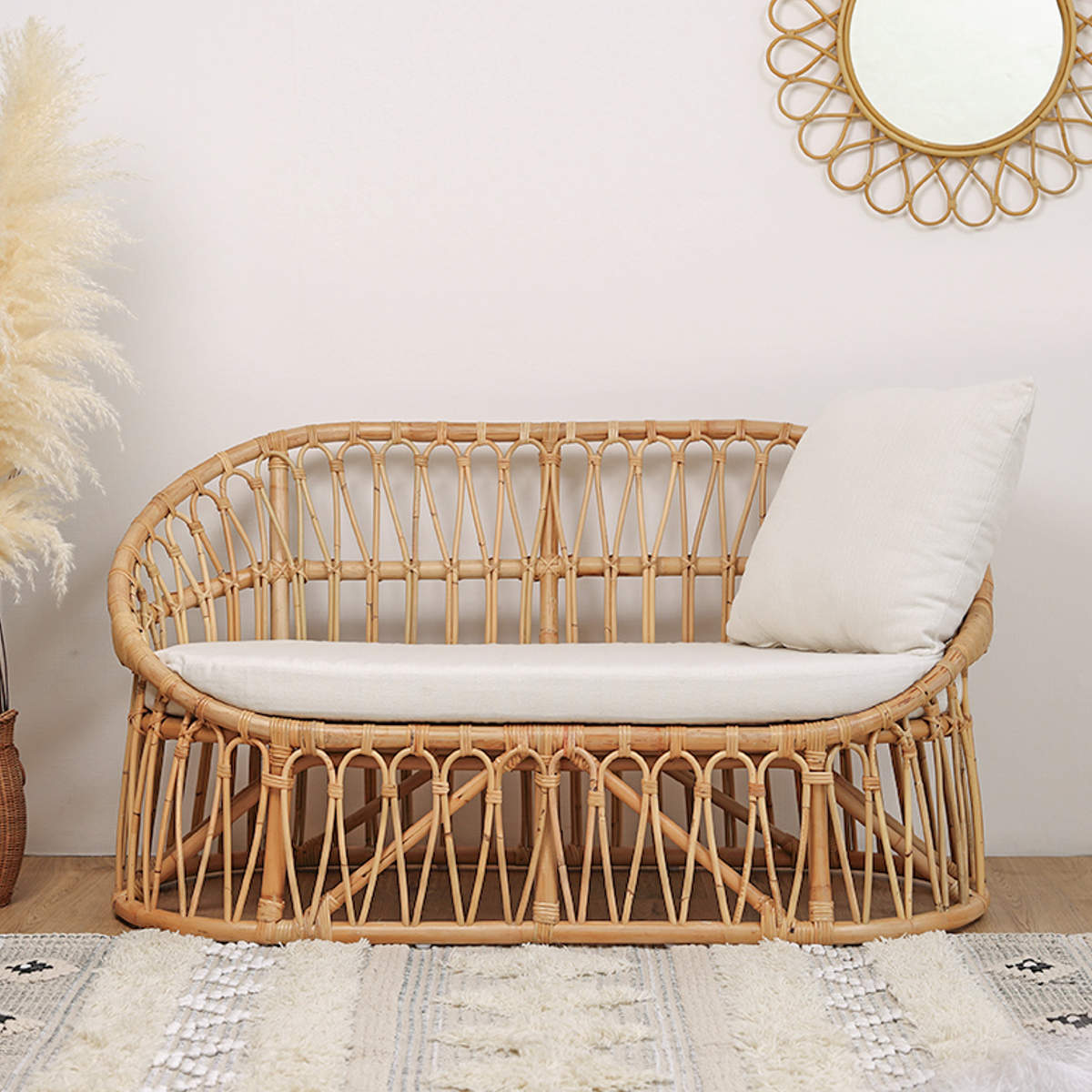 ラタンソファ ラタン 2人掛け 座面高37cm クッション付 Breeze （ 開梱