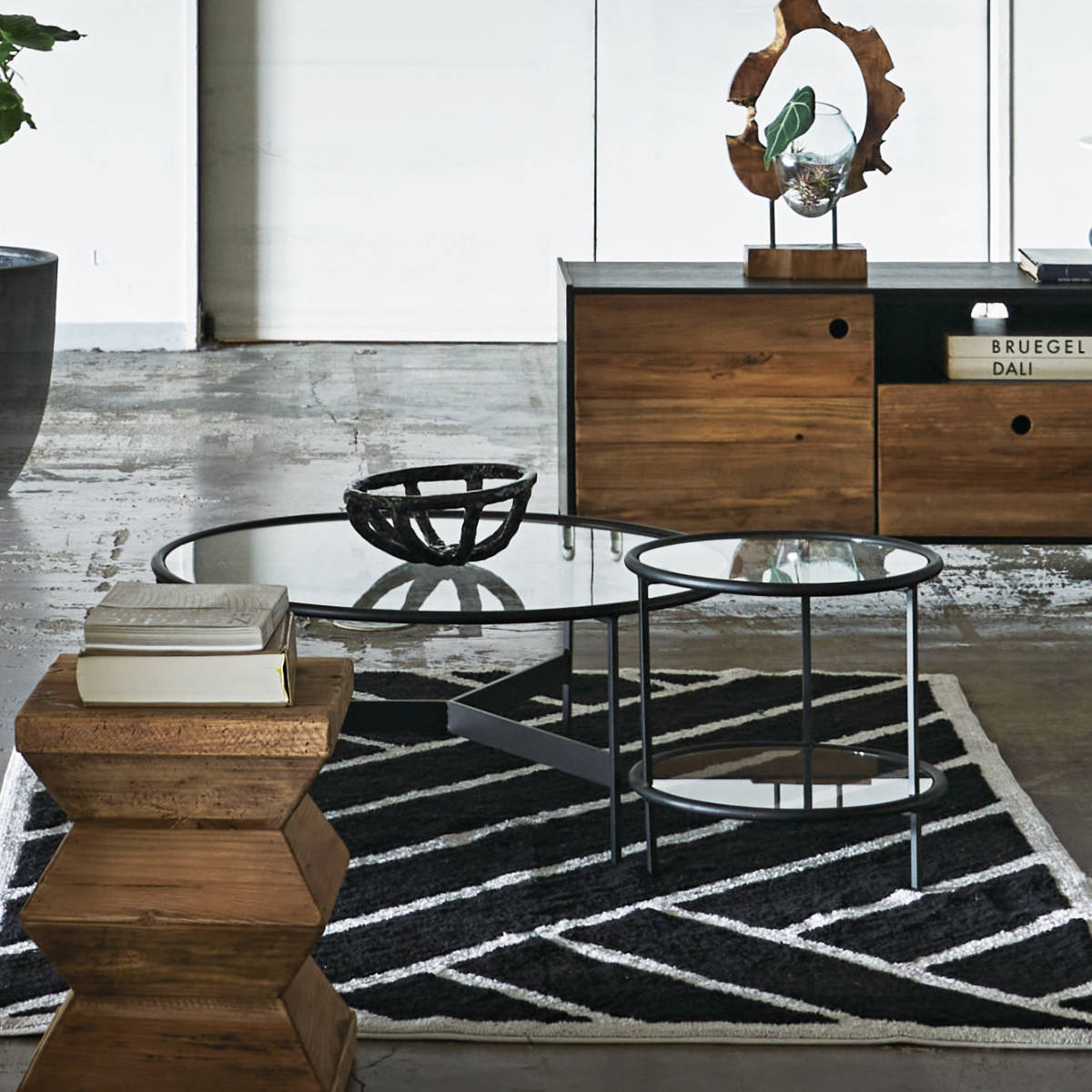 東谷 サイドテーブル 円型 高さ38.5cm 2段 ラウンドガラステーブル2D