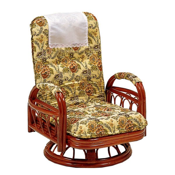 HAGiHARA（萩原） 籐 回転座椅子 リクライニング クッション付 ラタン