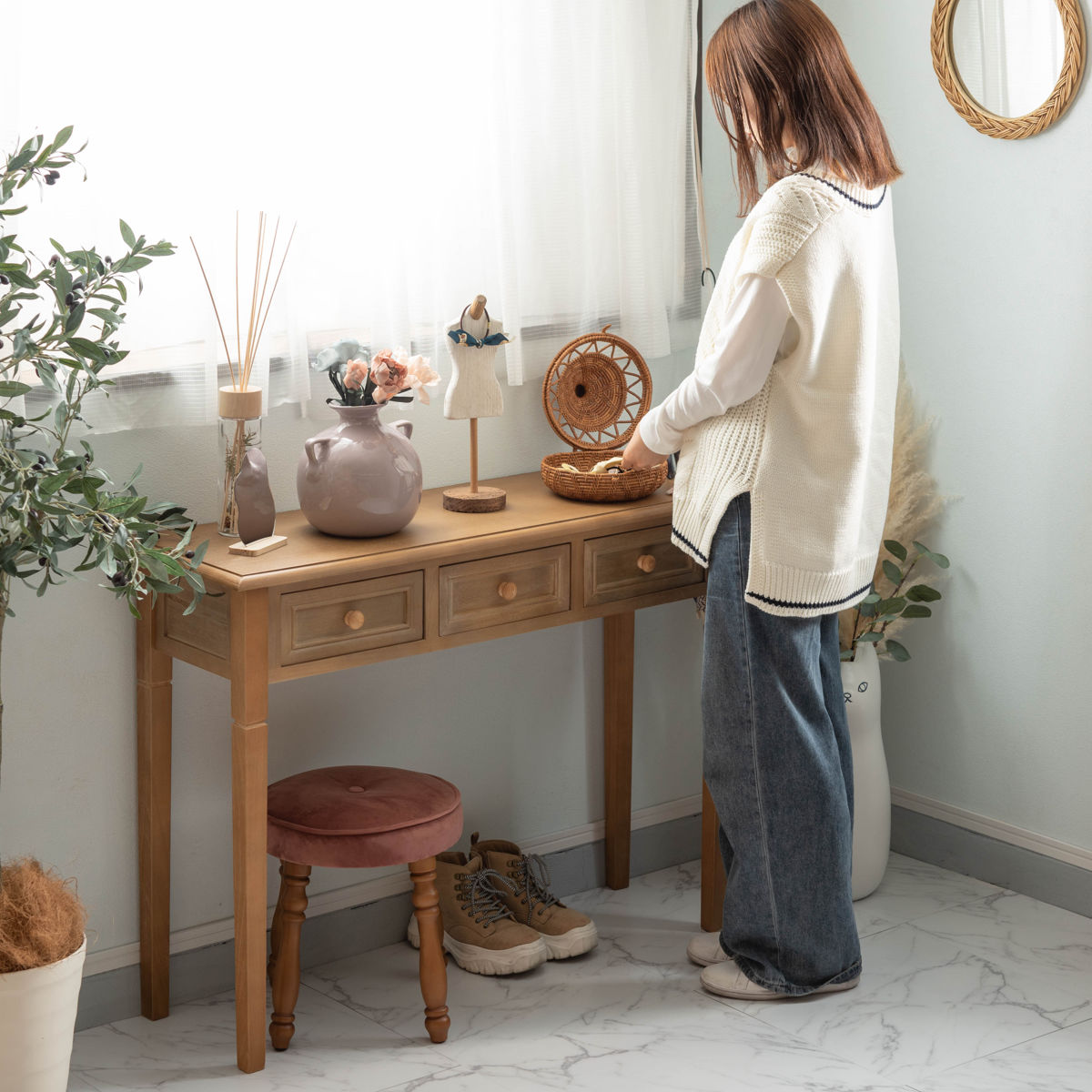 東谷 コンソールデスク 幅100cm 天然木 アンティーク調 （ コンソール