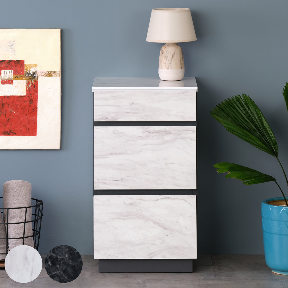 一生紀（ISSEIKI） チェスト 3段 大理石調 スタイリッシュデザイン 幅