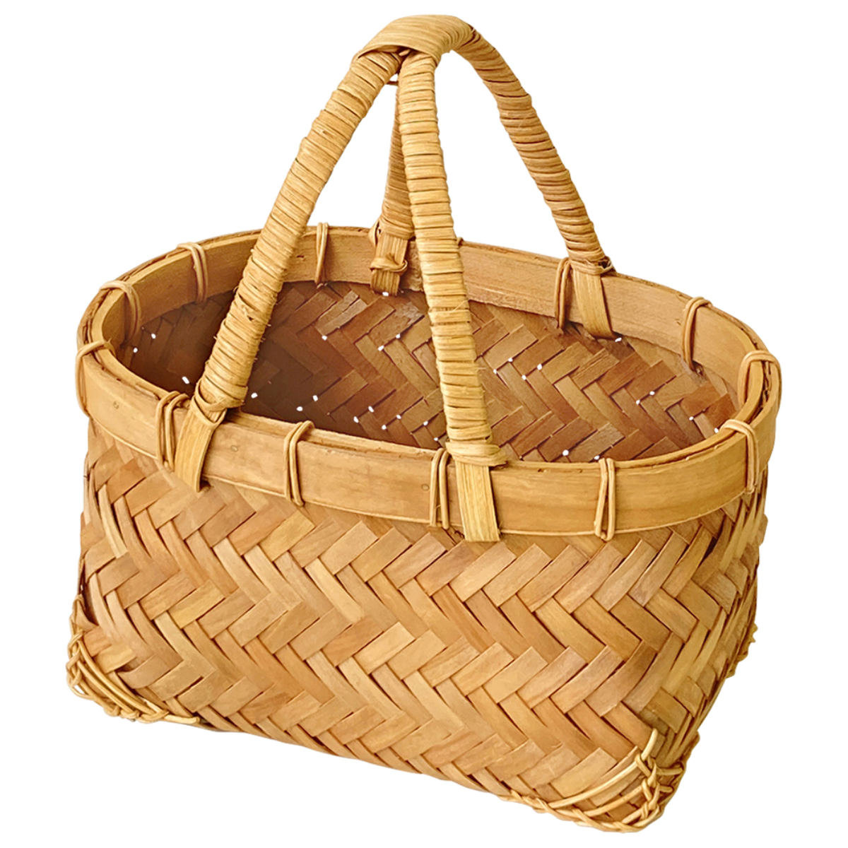 バスケット ノルディック 経木バスケット 巻持手付 底飾り編 オーバル