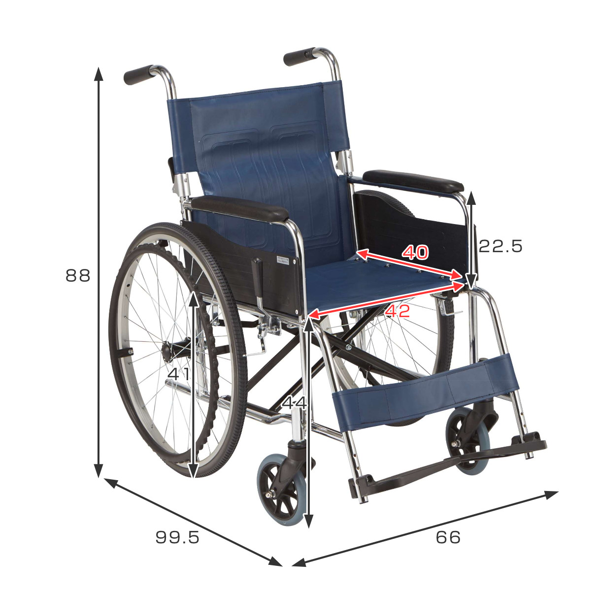 マキテック 車いす スチール製 自走式 背折れタイプ 紺 ビニールレザー