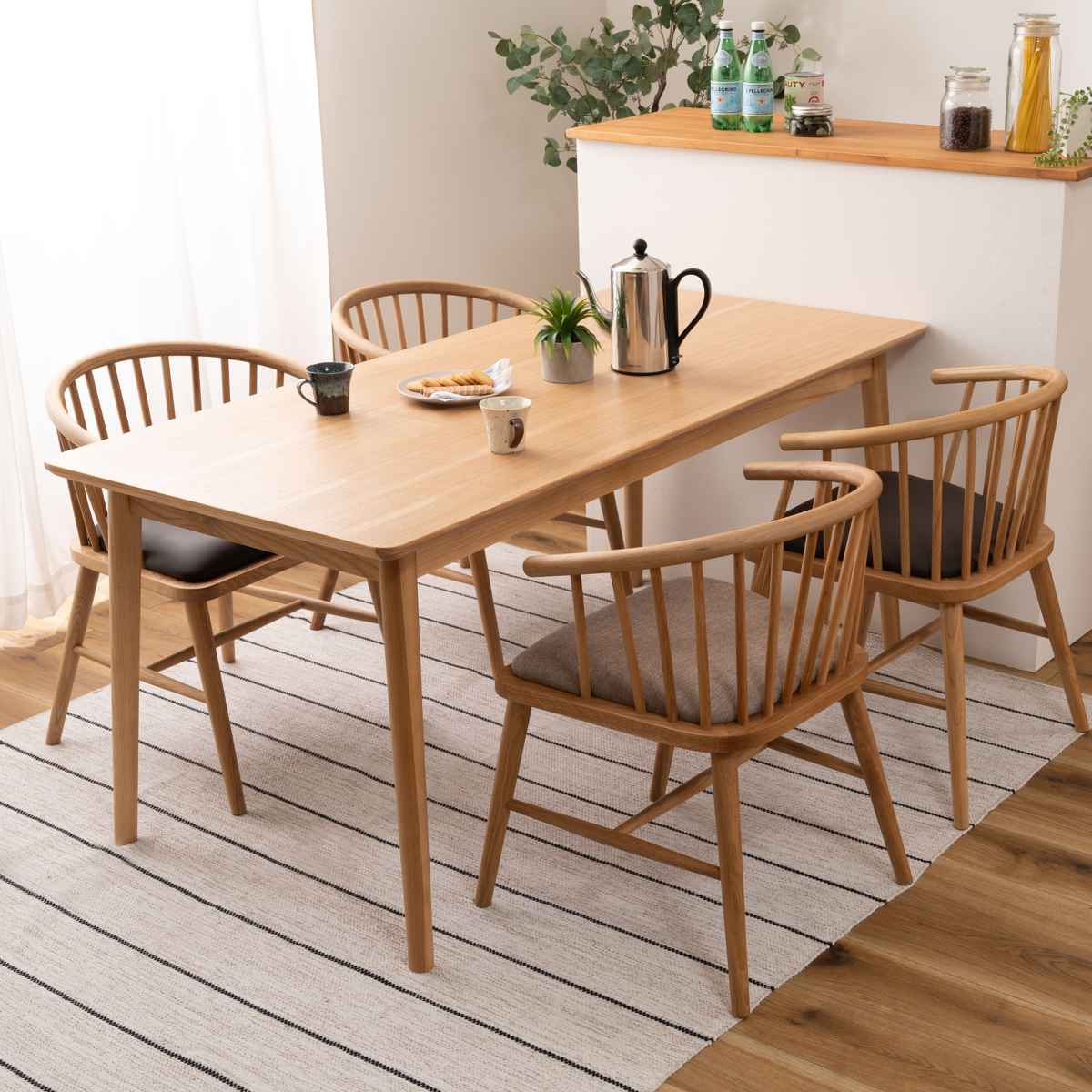 ダイニングチェア 椅子 天然木 ソフトレザー ファブリック 座面高47cm