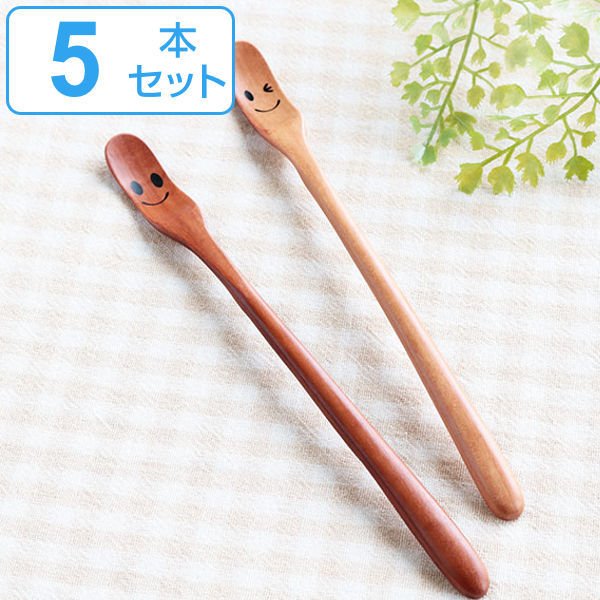 スプーン 19cm マドラースプーン ニコニコ＆ウィンク 木製 サオ 籐芸