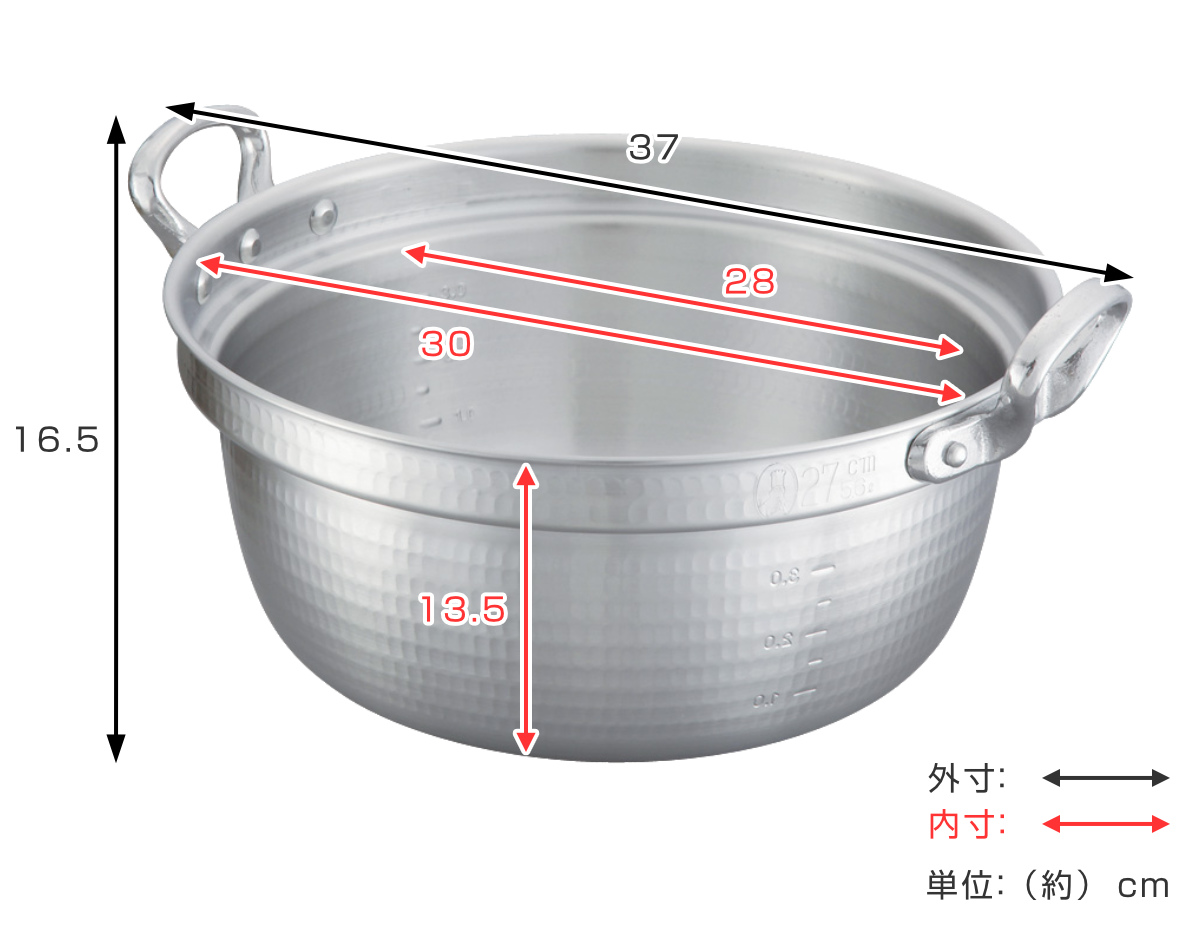 打出料理鍋 30cm ガス火専用 メモリ付き 中尾アルミ 日本製 8L （ ガス