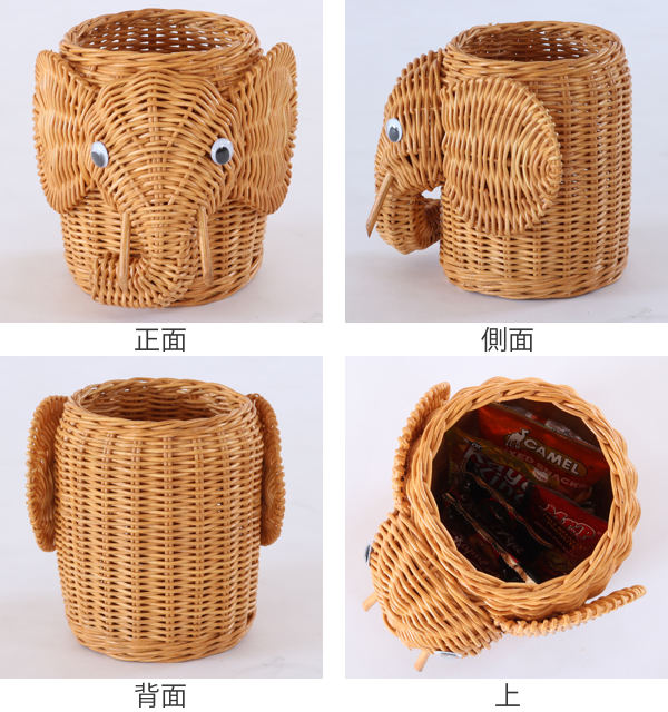 籐 ミニバスケット ゾウ ラタン製 幅19cm （ 動物 アニマル かご