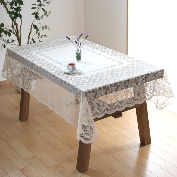 テーブルクロス 140×220cm 撥水加工 長方形 レース 日本製 （ テーブル