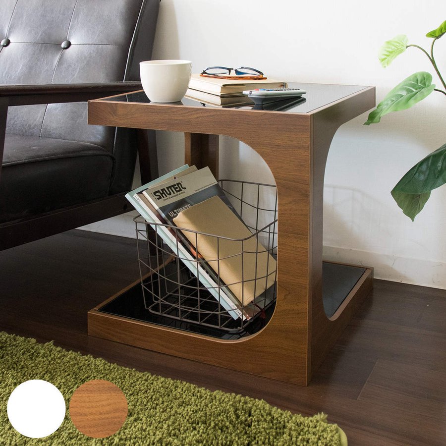 宮武製作所 サイドテーブル 高さ45cm ガラス天板 木製 （ テーブル