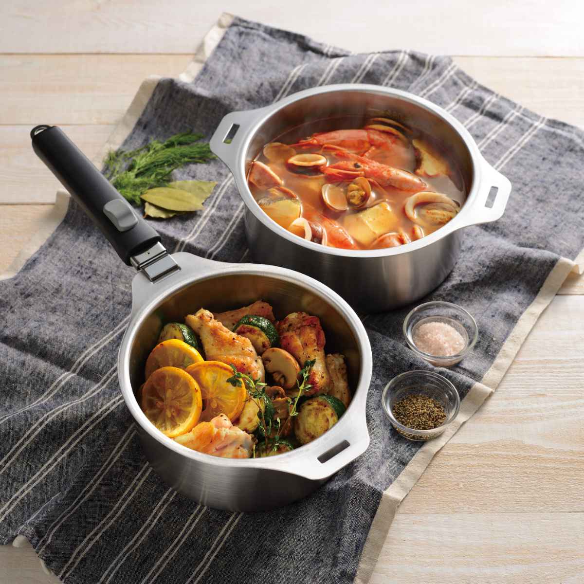 和平フレイズ 鍋6点セット IH対応 蓋付き 着脱式ハンドル付き 燕三