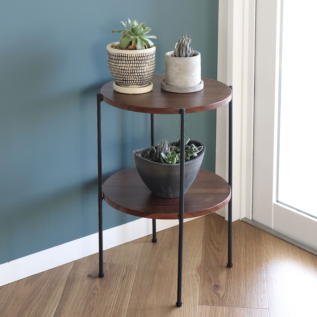 アウトレット） サイドテーブル 高さ52cm 2段 ラック （ 丸 テーブル