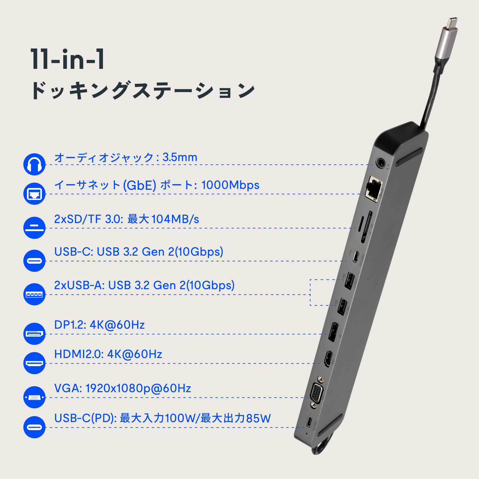 FlexiSpot USBハブ FlexiSpot E-HUB3 11IN1 ドッキングステーション PD