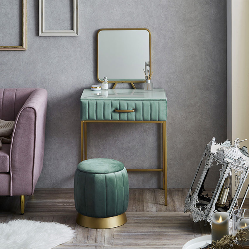 ドレッサー 鏡 ミラー スツール ベロア調 大理石調 収納 北欧 おしゃれ