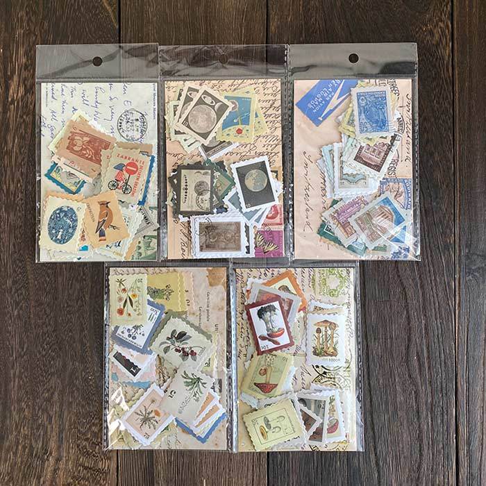 シール 切手 レトロ シリーズ 46枚入り 絵 宇宙 世界旅行 花 きのこ