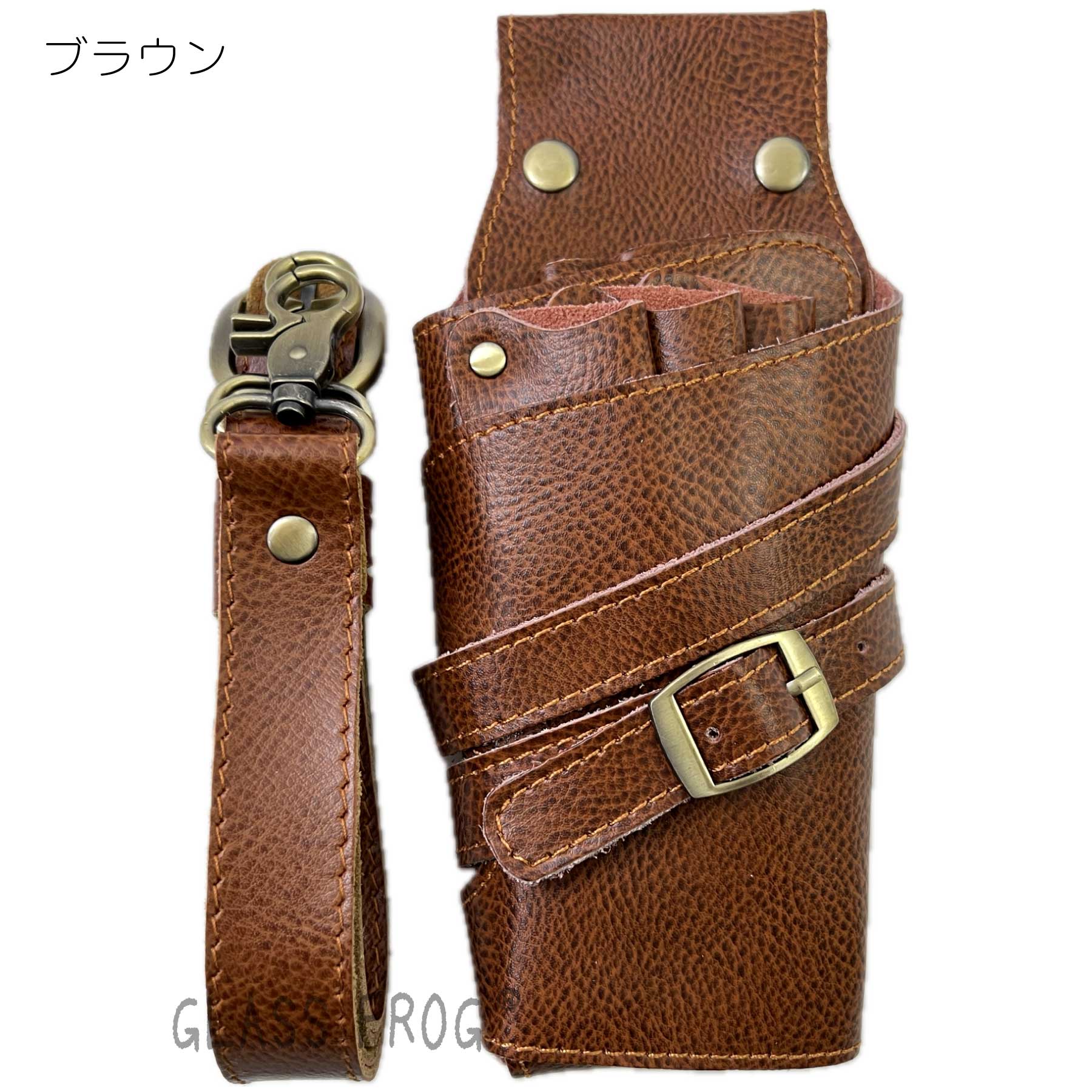 本革シザーケース スリムタイプ 本革ベルト付 送料無料 ハサミ5丁 美容