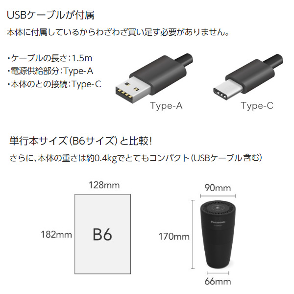 Panasonic ナノイーX イオン発生器 F-GMU01 黒 USBケーブル 楽天市場