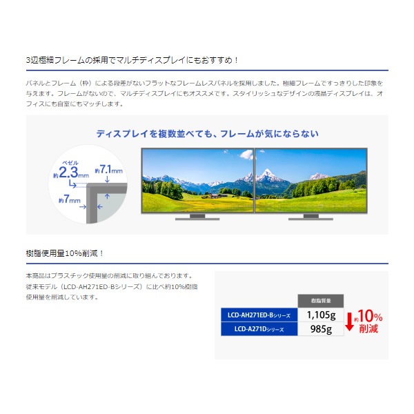 I-O DATA（アイ・オー・データ機器） 液晶モニタ 27型ワイド 3辺