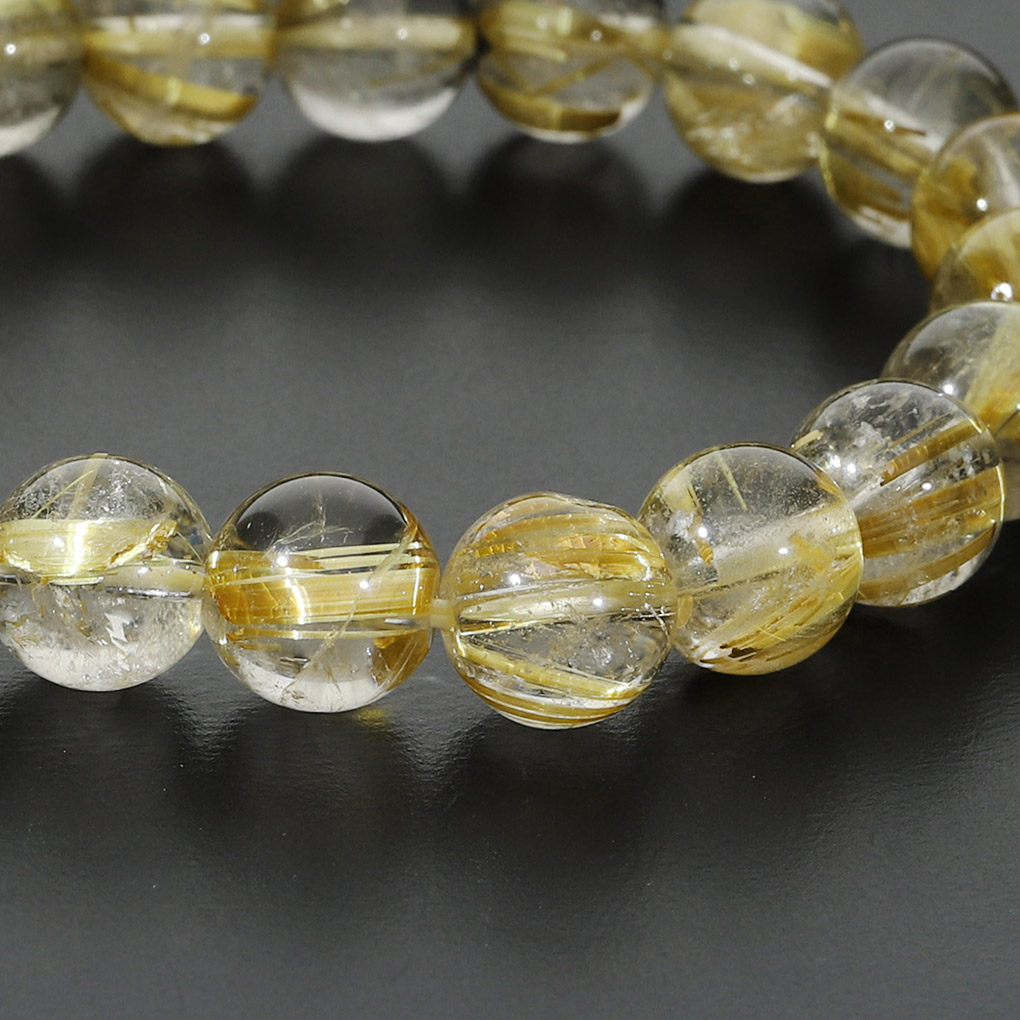 ゴールドルチルクォーツ ブレスレット 9.8mm 17.5cm メンズ M