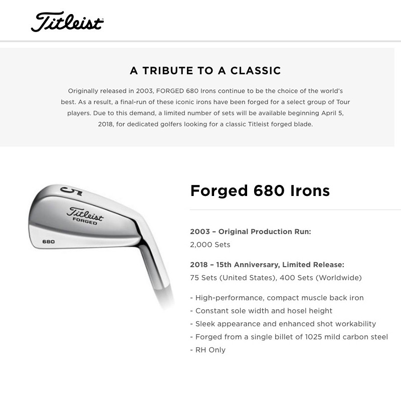 Titleist（タイトリスト） 680MB アイアンセット 15周年 数量限定復刻