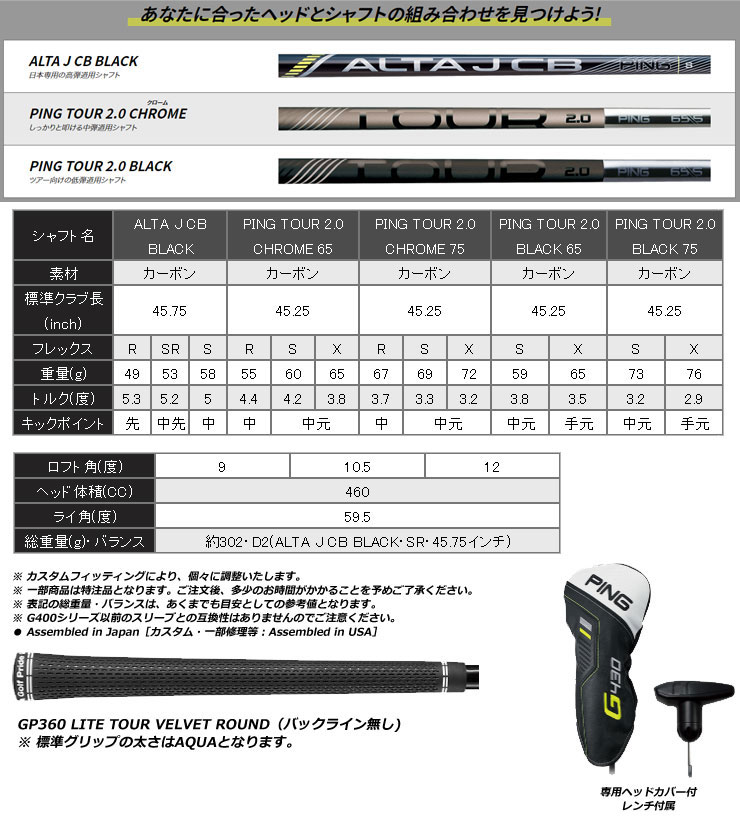 G430 ピン MAX ドライバー ALTA J CB BLACK D シャフト : ゴルフ