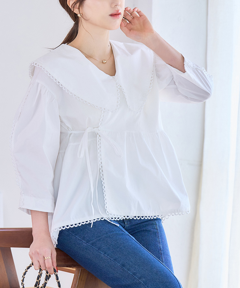 フリル襟ブラウス 40代 フリル襟 ボリューム 袖 ブラウス ビッグカラー