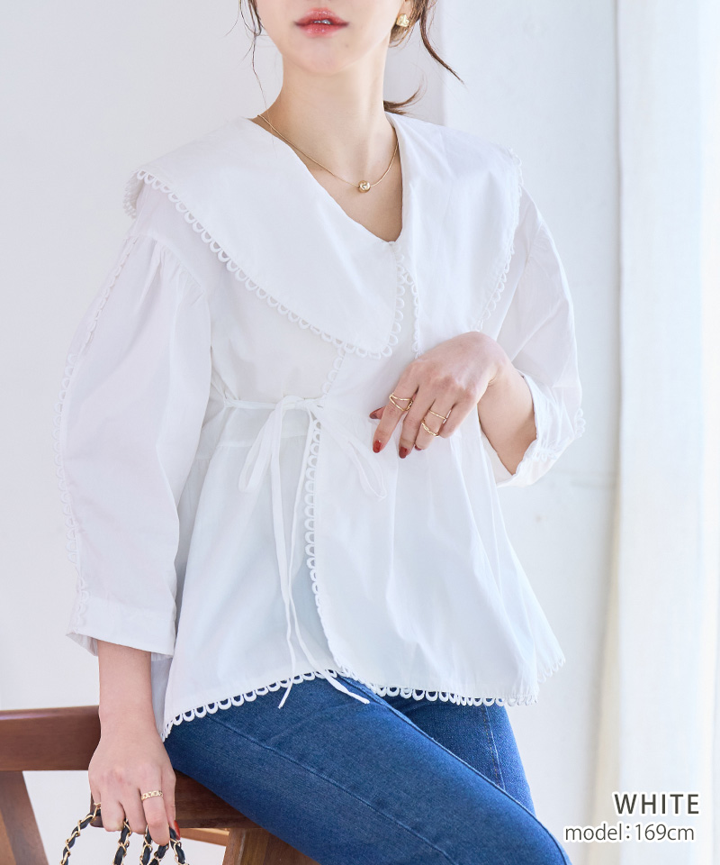 フリル襟ブラウス 40代 フリル襟 ボリューム 袖 ブラウス ビッグカラー