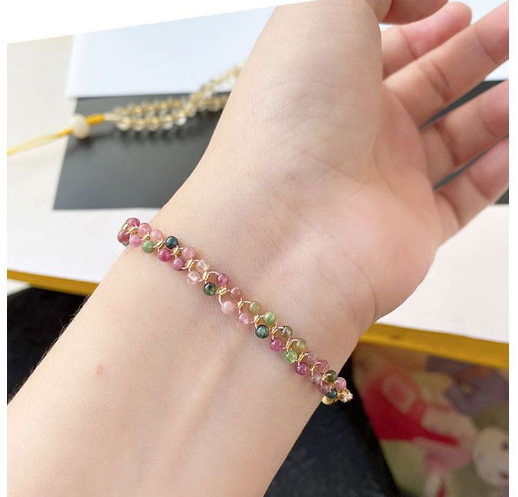 送料無料 天然トルマリン2連ブレスレット 天然石 レディース カラフル