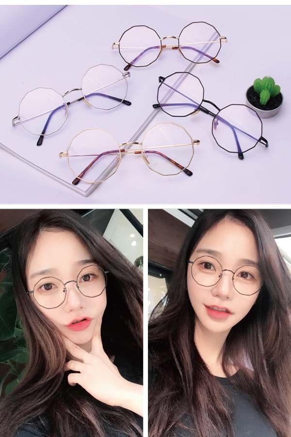 送料無料 ファッション グラス 伊達メガネ 12角形 フレーム メガネ 多