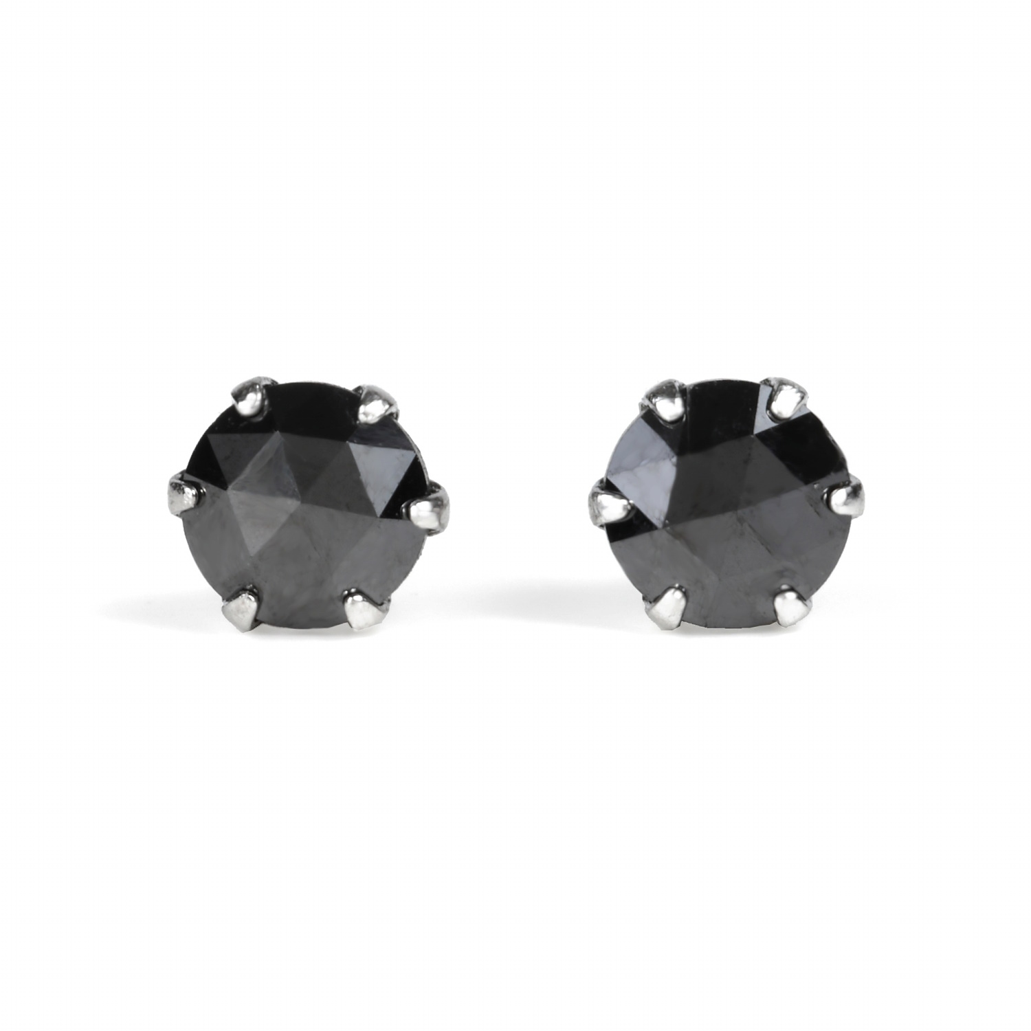 プラチナ ピアス ブラックダイヤモンド 一粒 4mm 0.2ct ローズカット