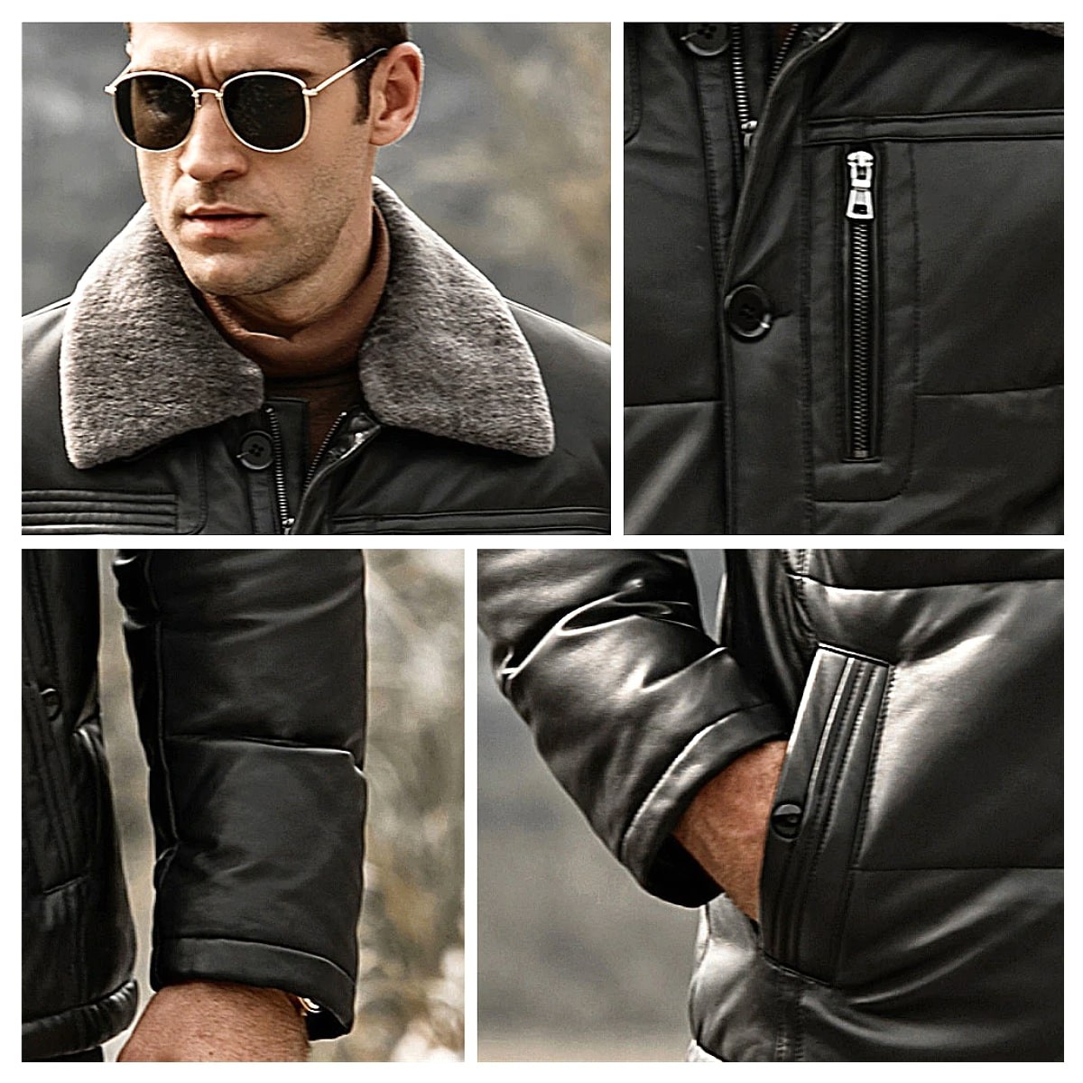 送料無料!】全10サイズ メンズ シープファーカラー ブラックラムスキン