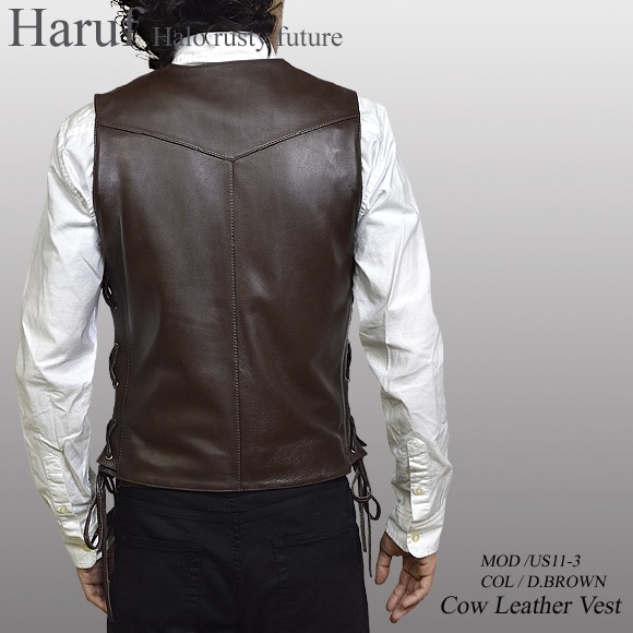 Haruf（ハルフ） レザーベスト ベスト メンズ 本革 ジレ 革ベスト 皮