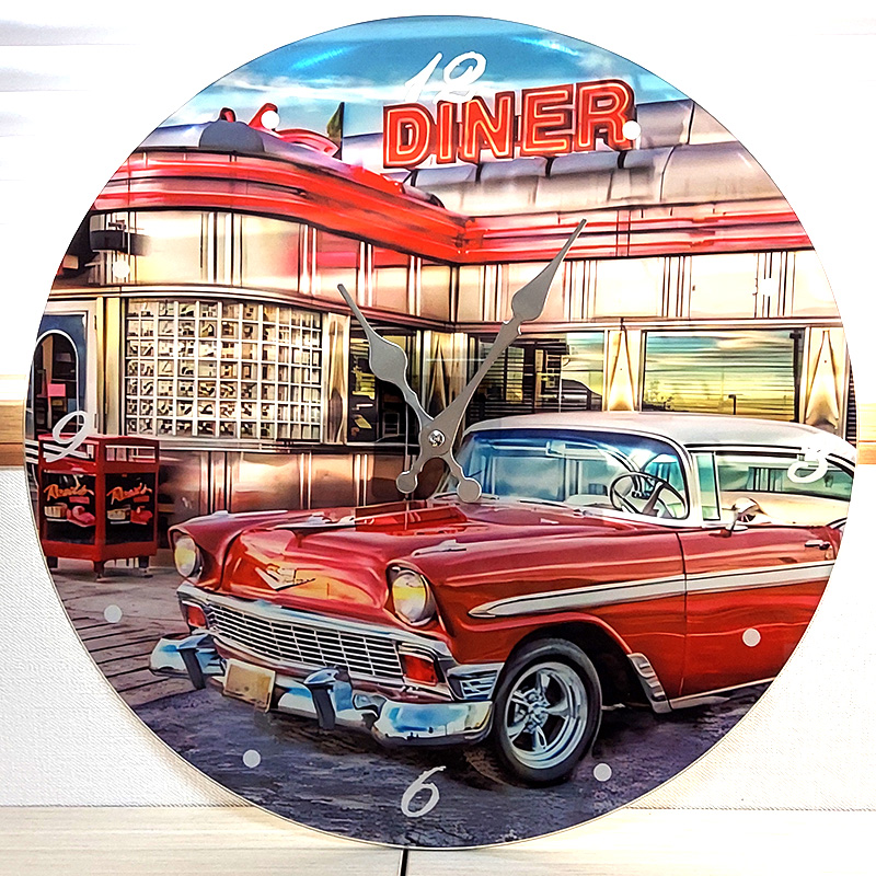アメリカン レトロ 掛時計 レトロ 車 ガラス ウォールクロック DINER