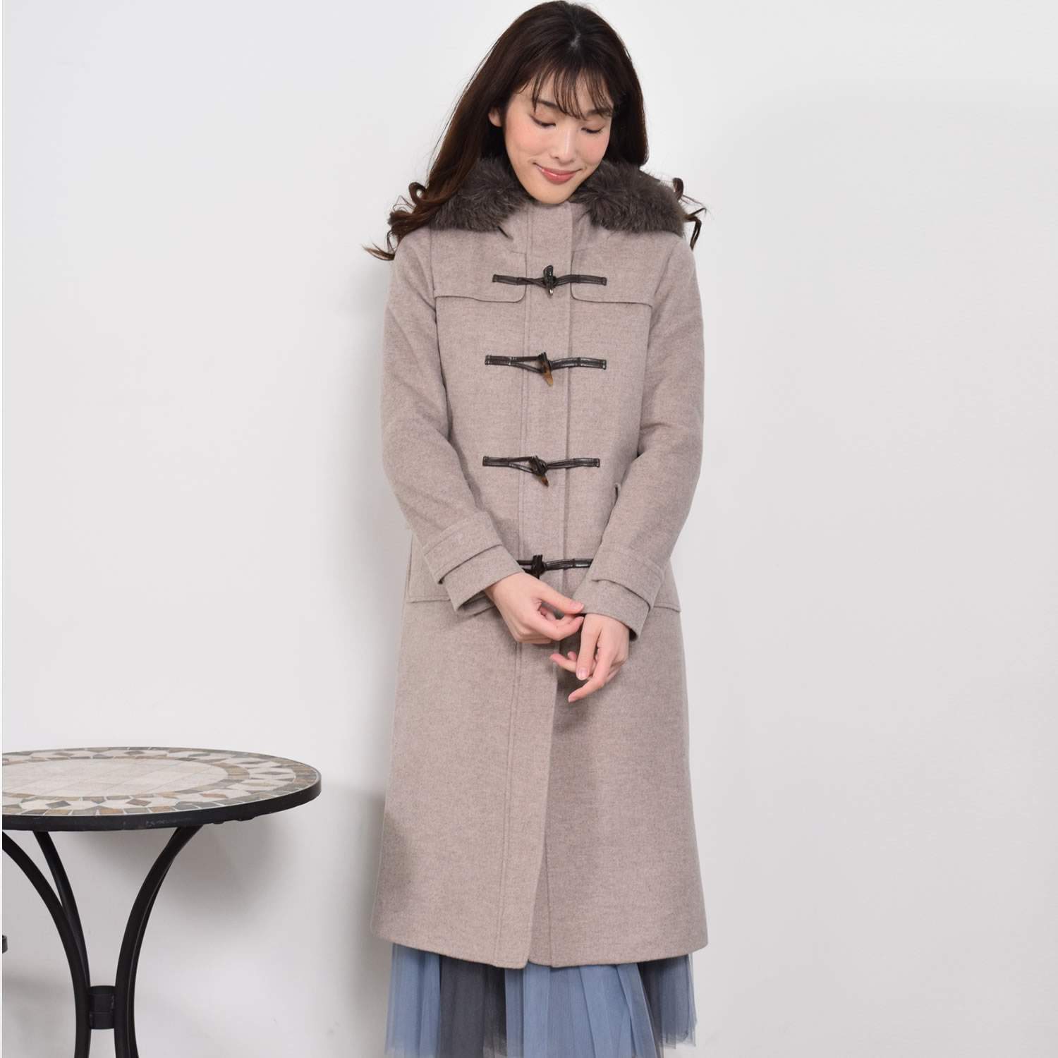 Merfirge ダッフルコートカシミヤ混 ウール ダッフル コート ロング丈