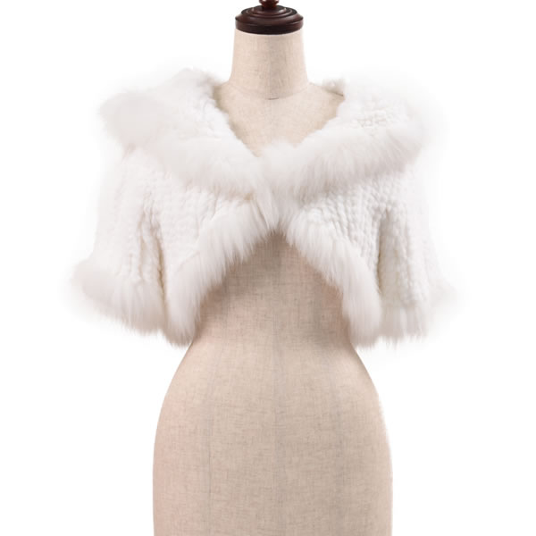 爆買 レッキスラビット編みこみポンチョフォックス付 ファーコート